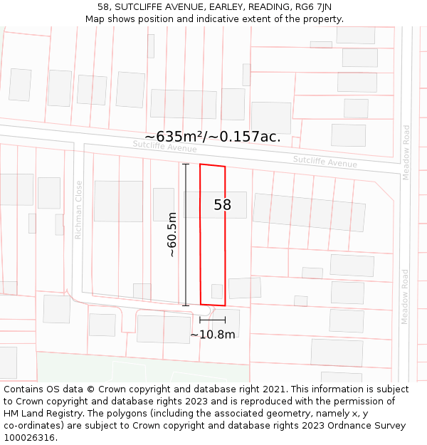 58, SUTCLIFFE AVENUE, EARLEY, READING, RG6 7JN: Plot and title map