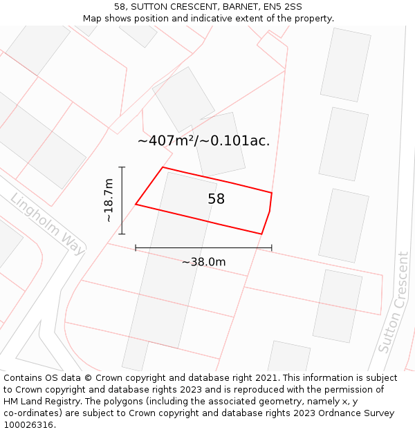 58, SUTTON CRESCENT, BARNET, EN5 2SS: Plot and title map