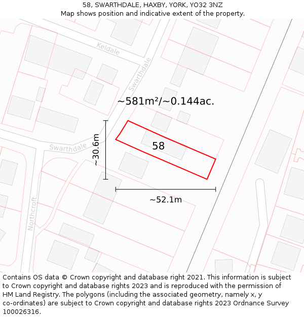 58, SWARTHDALE, HAXBY, YORK, YO32 3NZ: Plot and title map