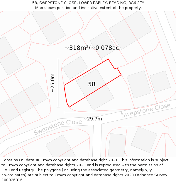 58, SWEPSTONE CLOSE, LOWER EARLEY, READING, RG6 3EY: Plot and title map