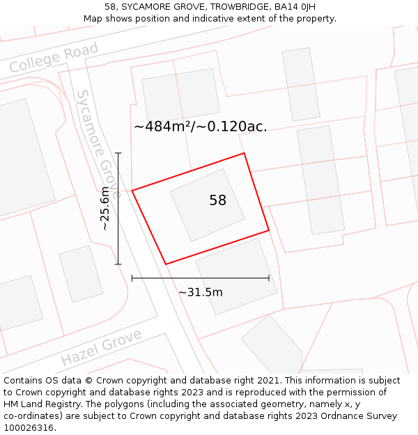 58, SYCAMORE GROVE, TROWBRIDGE, BA14 0JH: Plot and title map