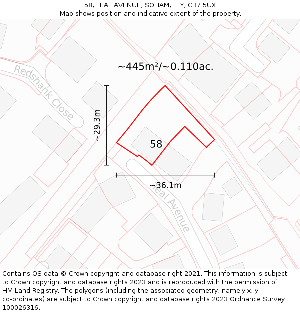 58, TEAL AVENUE, SOHAM, ELY, CB7 5UX: Plot and title map
