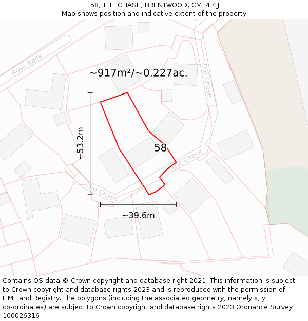 58, THE CHASE, BRENTWOOD, CM14 4JJ: Plot and title map