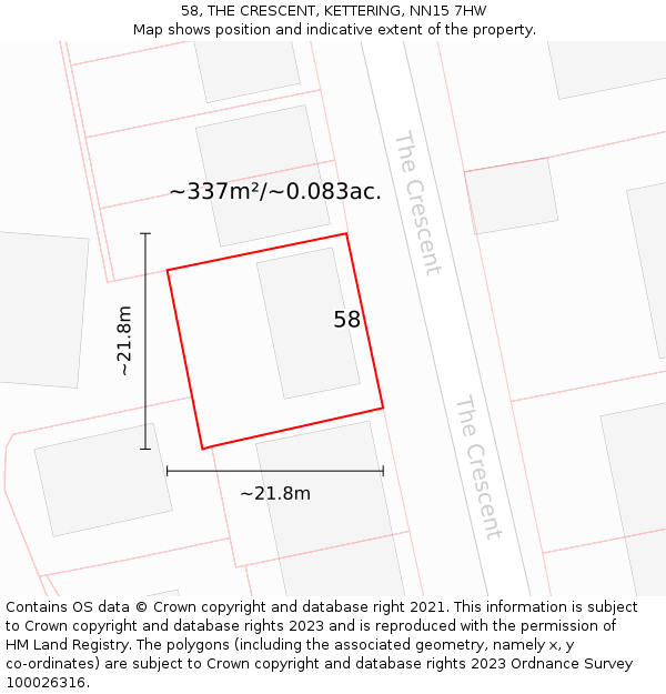 58, THE CRESCENT, KETTERING, NN15 7HW: Plot and title map