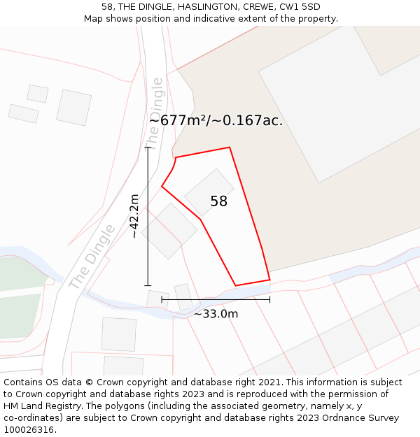 58, THE DINGLE, HASLINGTON, CREWE, CW1 5SD: Plot and title map