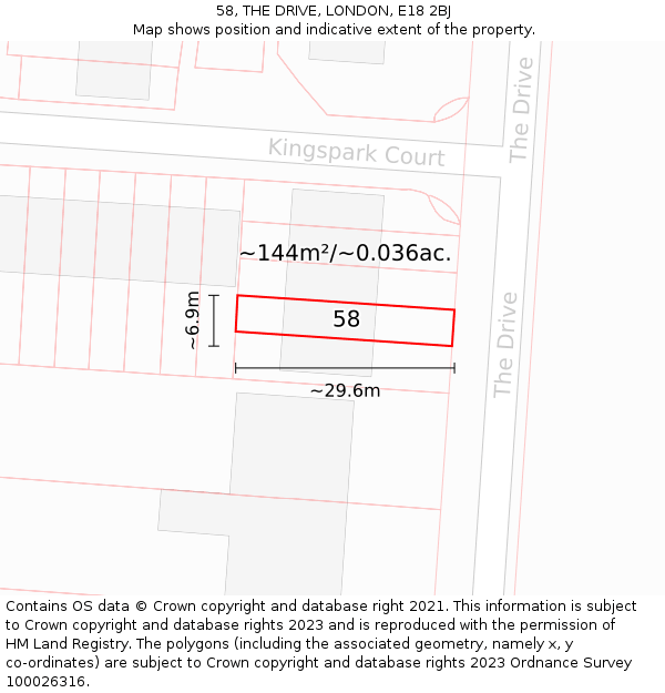 58, THE DRIVE, LONDON, E18 2BJ: Plot and title map