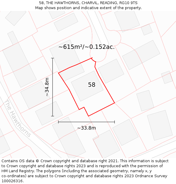 58, THE HAWTHORNS, CHARVIL, READING, RG10 9TS: Plot and title map
