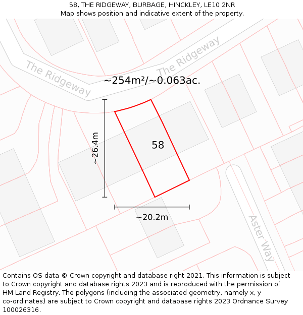58, THE RIDGEWAY, BURBAGE, HINCKLEY, LE10 2NR: Plot and title map