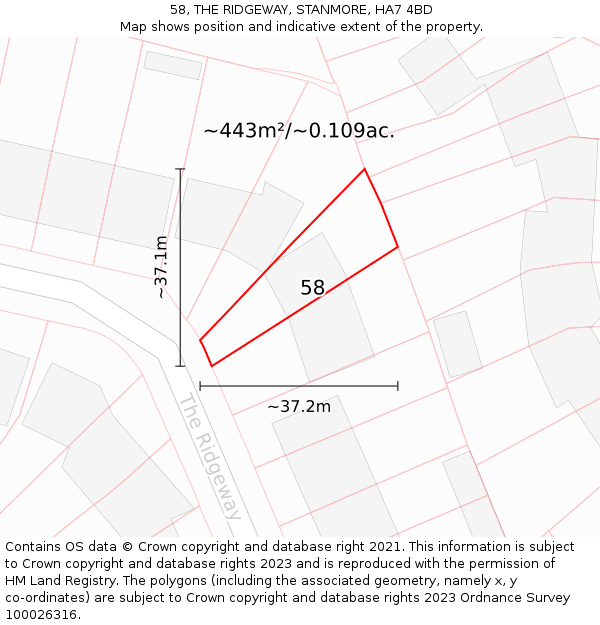 58, THE RIDGEWAY, STANMORE, HA7 4BD: Plot and title map