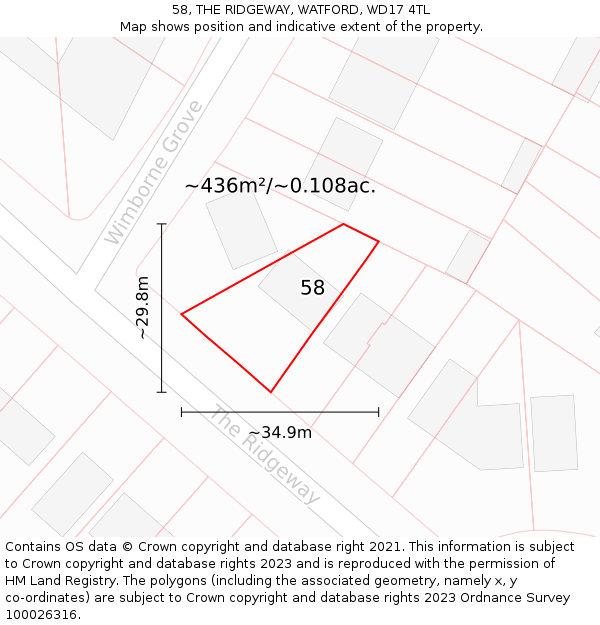 58, THE RIDGEWAY, WATFORD, WD17 4TL: Plot and title map