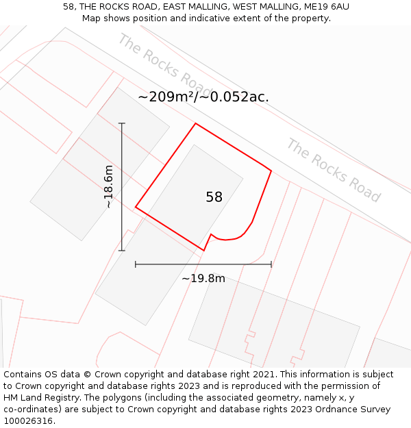 58, THE ROCKS ROAD, EAST MALLING, WEST MALLING, ME19 6AU: Plot and title map