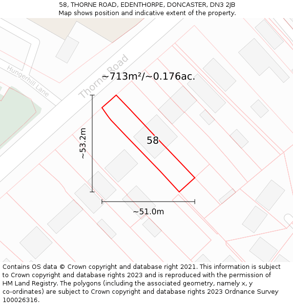 58, THORNE ROAD, EDENTHORPE, DONCASTER, DN3 2JB: Plot and title map