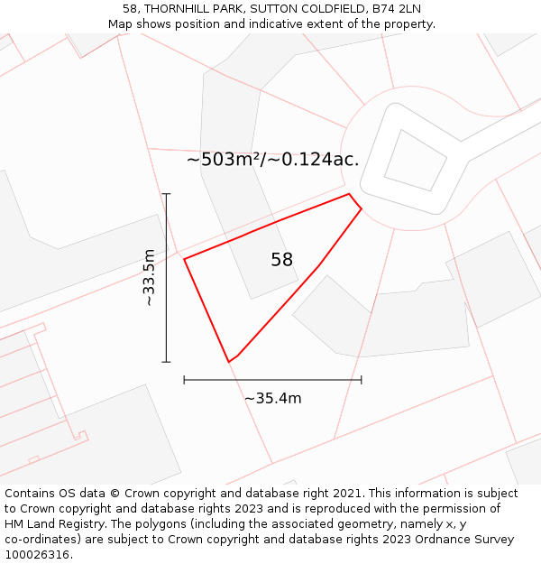 58, THORNHILL PARK, SUTTON COLDFIELD, B74 2LN: Plot and title map