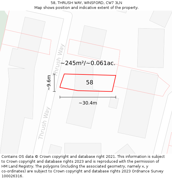 58, THRUSH WAY, WINSFORD, CW7 3LN: Plot and title map