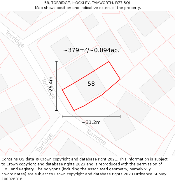 58, TORRIDGE, HOCKLEY, TAMWORTH, B77 5QL: Plot and title map