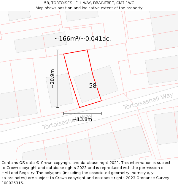 58, TORTOISESHELL WAY, BRAINTREE, CM7 1WG: Plot and title map