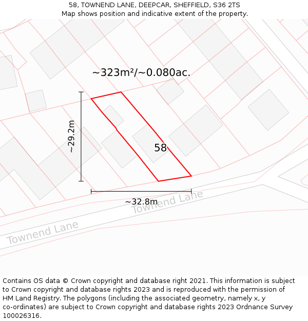 58, TOWNEND LANE, DEEPCAR, SHEFFIELD, S36 2TS: Plot and title map