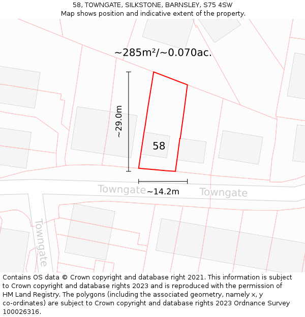 58, TOWNGATE, SILKSTONE, BARNSLEY, S75 4SW: Plot and title map