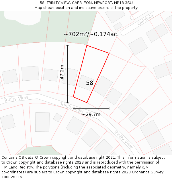 58, TRINITY VIEW, CAERLEON, NEWPORT, NP18 3SU: Plot and title map