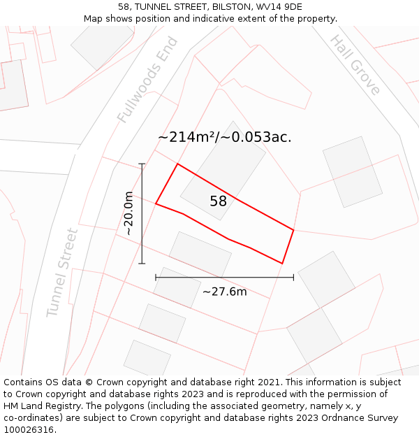 58, TUNNEL STREET, BILSTON, WV14 9DE: Plot and title map