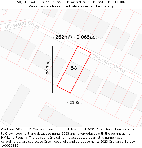 58, ULLSWATER DRIVE, DRONFIELD WOODHOUSE, DRONFIELD, S18 8PN: Plot and title map