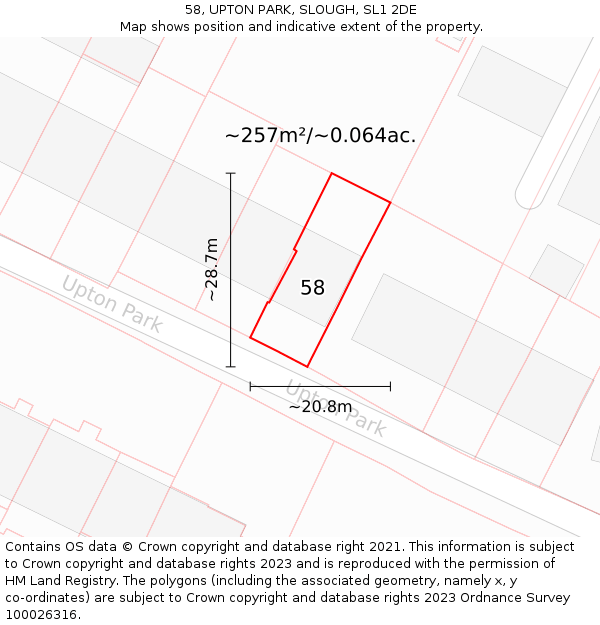 58, UPTON PARK, SLOUGH, SL1 2DE: Plot and title map