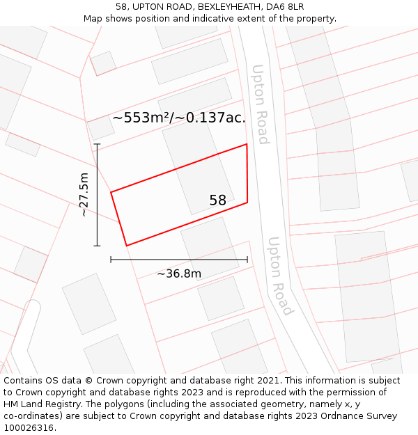58, UPTON ROAD, BEXLEYHEATH, DA6 8LR: Plot and title map
