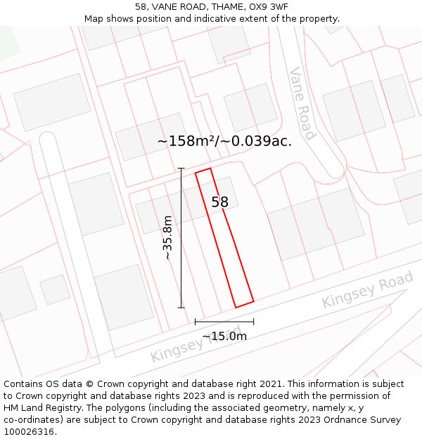 58, VANE ROAD, THAME, OX9 3WF: Plot and title map