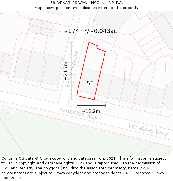 58, VENABLES WAY, LINCOLN, LN2 4WN: Plot and title map