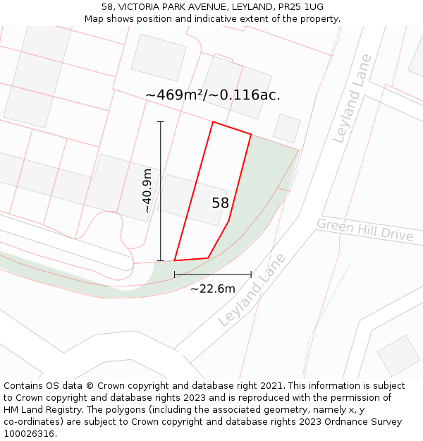 58, VICTORIA PARK AVENUE, LEYLAND, PR25 1UG: Plot and title map