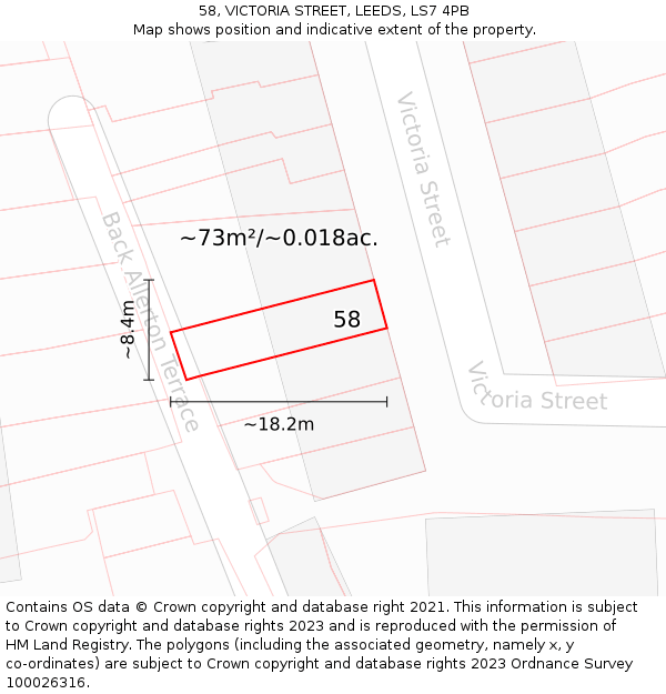58, VICTORIA STREET, LEEDS, LS7 4PB: Plot and title map