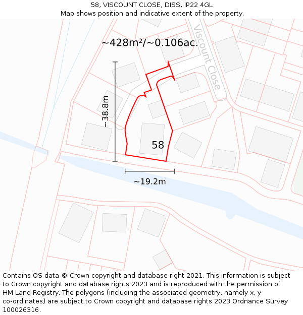 58, VISCOUNT CLOSE, DISS, IP22 4GL: Plot and title map
