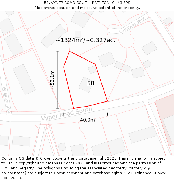 58, VYNER ROAD SOUTH, PRENTON, CH43 7PS: Plot and title map