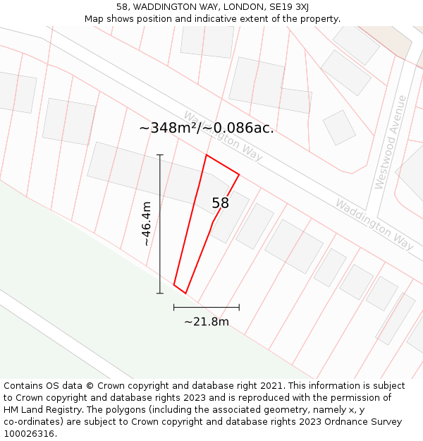 58, WADDINGTON WAY, LONDON, SE19 3XJ: Plot and title map