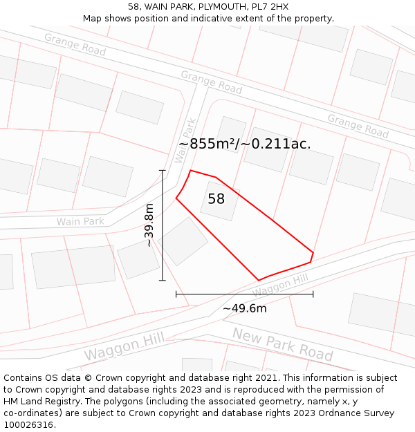 58, WAIN PARK, PLYMOUTH, PL7 2HX: Plot and title map