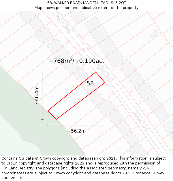 58, WALKER ROAD, MAIDENHEAD, SL6 2QT: Plot and title map