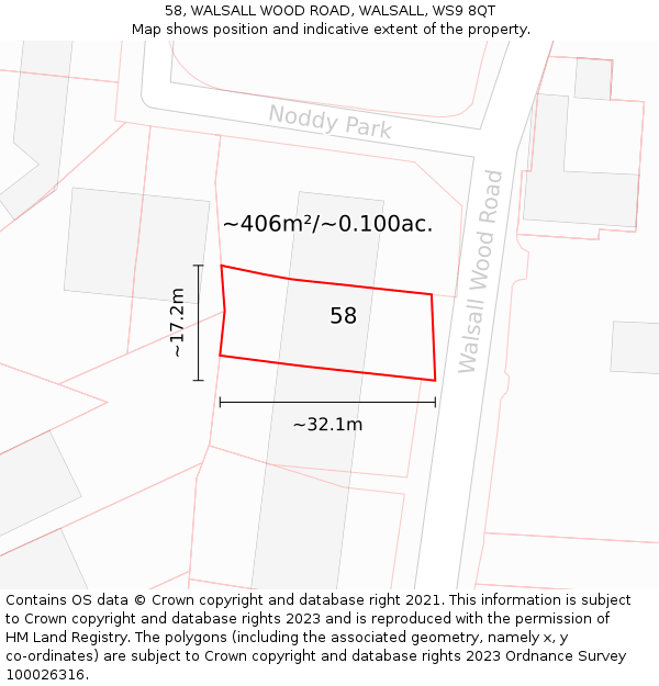 58, WALSALL WOOD ROAD, WALSALL, WS9 8QT: Plot and title map