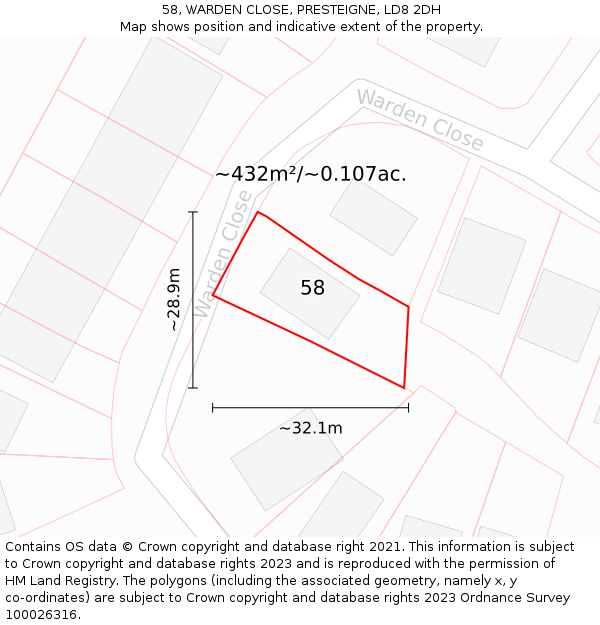 58, WARDEN CLOSE, PRESTEIGNE, LD8 2DH: Plot and title map