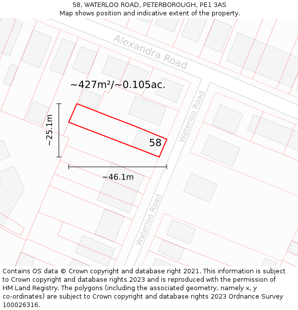 58, WATERLOO ROAD, PETERBOROUGH, PE1 3AS: Plot and title map
