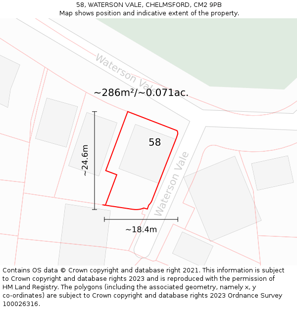 58, WATERSON VALE, CHELMSFORD, CM2 9PB: Plot and title map