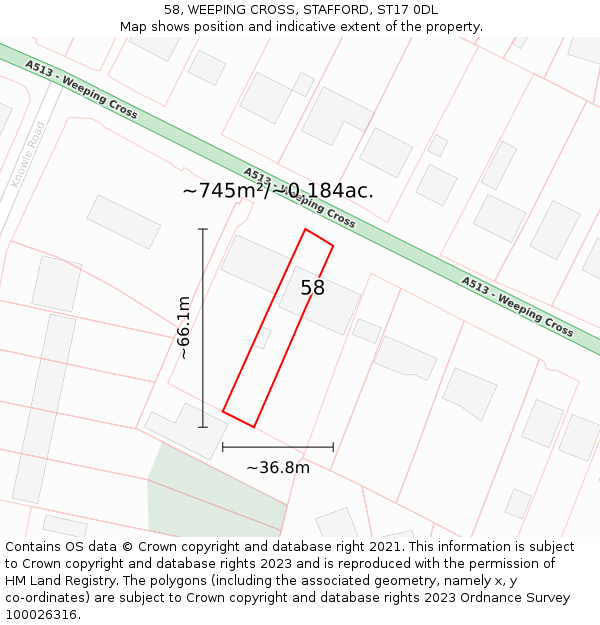 58, WEEPING CROSS, STAFFORD, ST17 0DL: Plot and title map