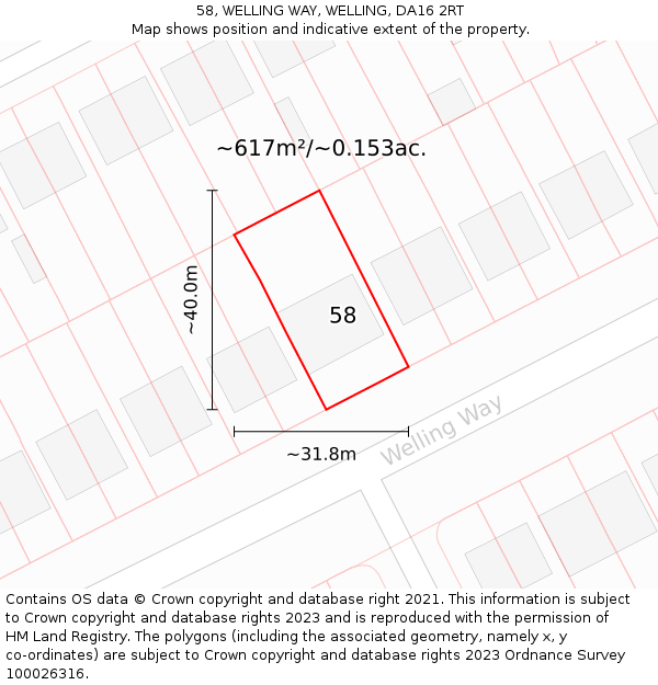 58, WELLING WAY, WELLING, DA16 2RT: Plot and title map