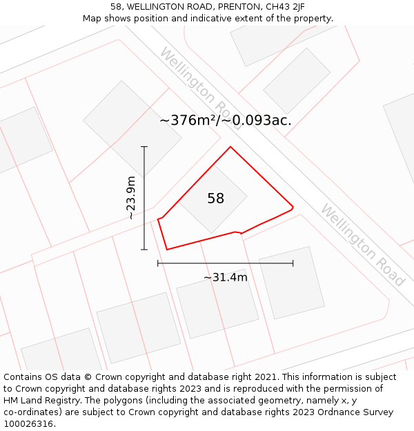 58, WELLINGTON ROAD, PRENTON, CH43 2JF: Plot and title map