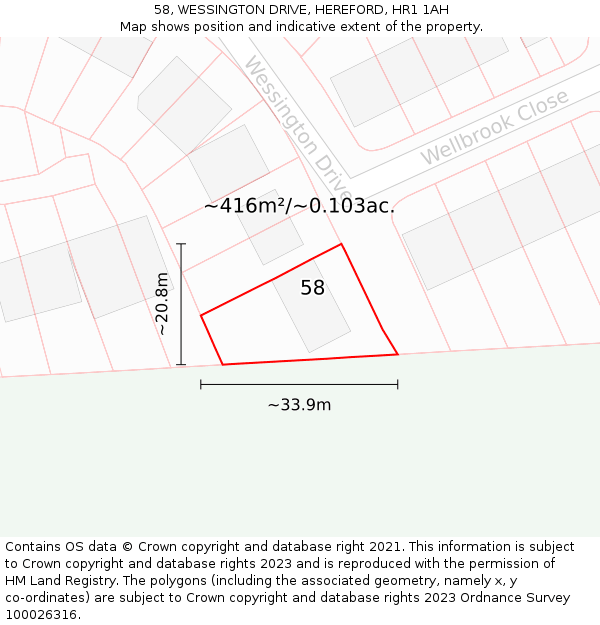 58, WESSINGTON DRIVE, HEREFORD, HR1 1AH: Plot and title map