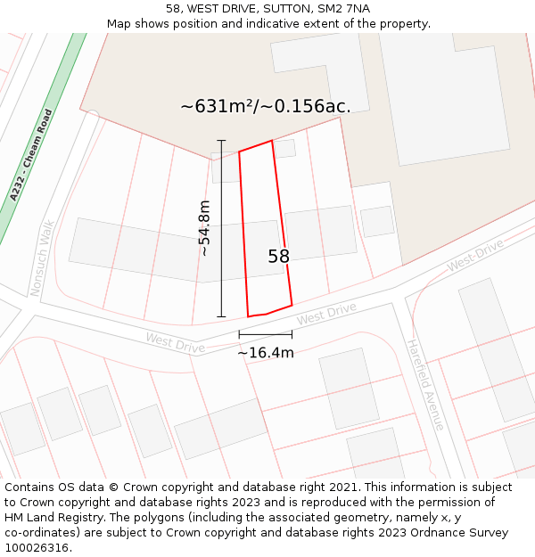 58, WEST DRIVE, SUTTON, SM2 7NA: Plot and title map
