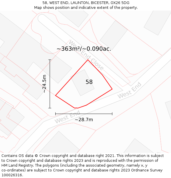 58, WEST END, LAUNTON, BICESTER, OX26 5DG: Plot and title map