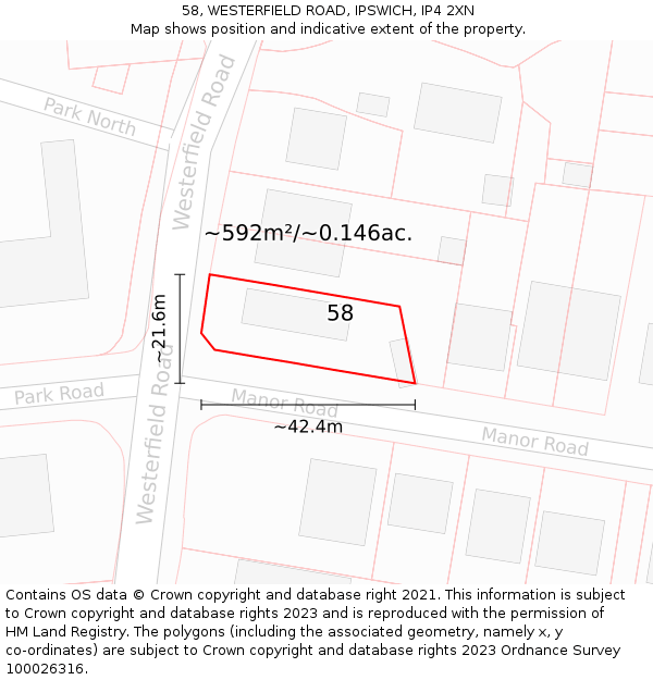 58, WESTERFIELD ROAD, IPSWICH, IP4 2XN: Plot and title map