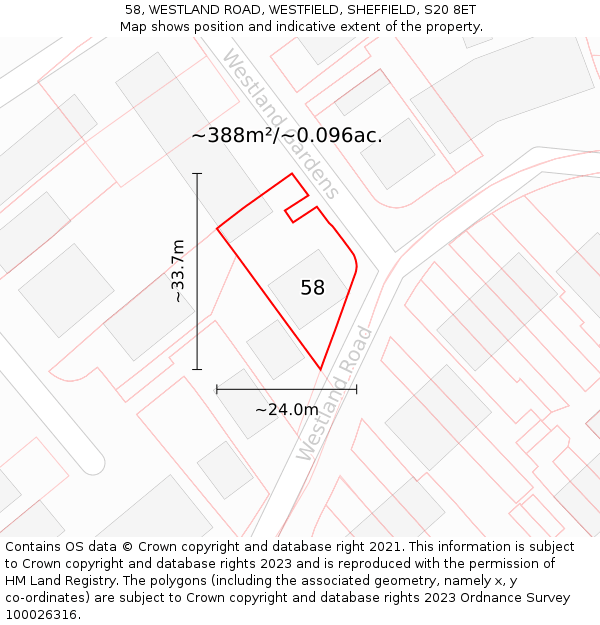58, WESTLAND ROAD, WESTFIELD, SHEFFIELD, S20 8ET: Plot and title map