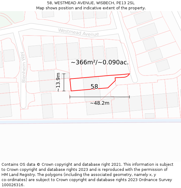 58, WESTMEAD AVENUE, WISBECH, PE13 2SL: Plot and title map
