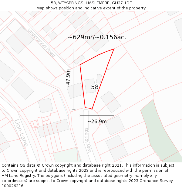 58, WEYSPRINGS, HASLEMERE, GU27 1DE: Plot and title map